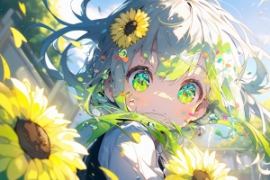 女孩 眼睛 向日葵 花 动漫 4k壁纸 3840x2160