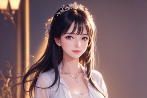 好看ai动漫美女 长发 白色衣服高清平板电脑壁纸