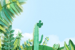 春天文艺小清新绿植蓝banner