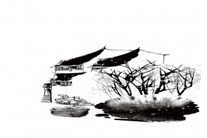 风水墨房子淡雅