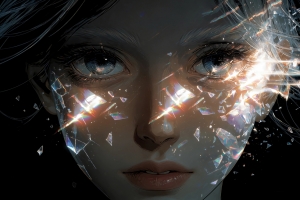 玻璃碎片映衬女孩脸高清车机壁纸 3840x2400全屏平板笔记本免费下载