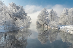 冬天 雪 自然风景 树木 水 河流 倒影 4K风景壁纸 3840x2160