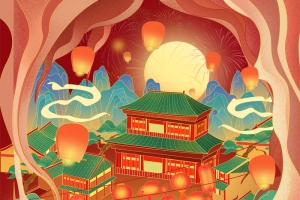 国潮手绘春节灯笼装饰背景图