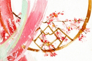 红色水彩画