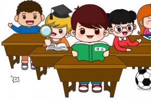 手绘卡通学生上课