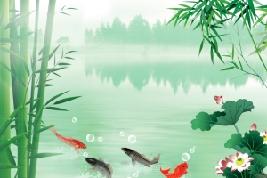 中国风水墨荷花鲤鱼海报背景素材