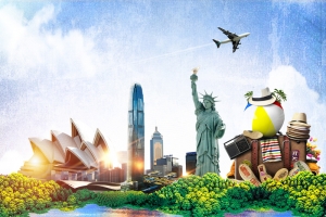 美国欧洲移民旅游留学广告海报背景素材