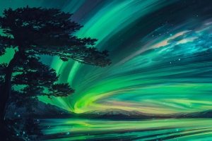 北极光夜景3440x1440风景带鱼屏壁纸