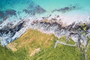 岩石 海 草 鸟瞰 4k壁纸 3840x2160