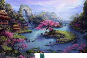 美丽桃花自然插画手绘
