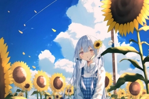 女孩 向日葵 动漫 天空 4k壁纸 3840x2160