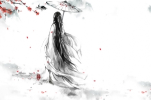 古风红梅人物背影免抠素材