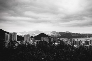 建筑 山 城市 黑白 香港 4k壁纸 3840x2160
