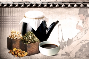中国风屋檐效果药房中药宣传海报背景素材