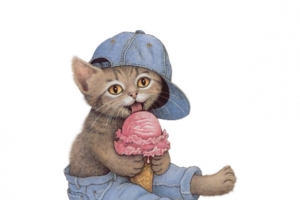 手绘吃冰激凌的猫咪