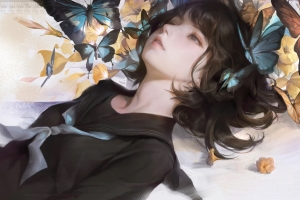 女孩 蝴蝶 唯美绘画 4K动漫壁纸3840x2160