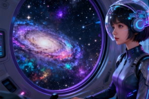 太空舱 短发美女 赛博朋克 科幻星空 房间3440x1440带鱼屏壁纸