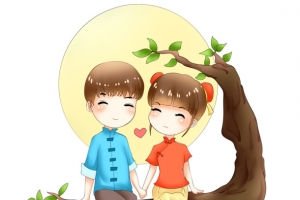 手绘卡通七夕牛郎织女