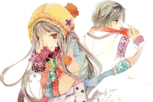 卡通立绘彩绘女孩男孩离别