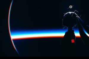 初音未来 宇宙 深色背景 3440x1440带鱼屏壁纸