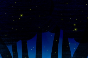唯美萤火虫之夜插画童话海报背景psd