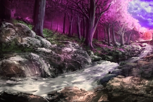 绘画 科幻 树木 森林 小溪 4k风景壁纸3840x2160