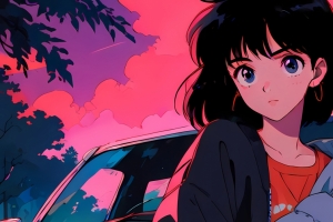 帅气短发美少女 汽车 动漫风景 3440x1440带鱼屏壁纸