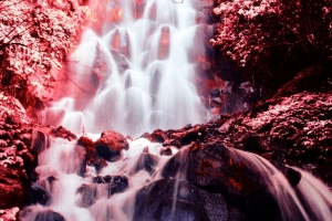瀑布 photoshop 石头 当前 红色 4k壁纸 3840x2160