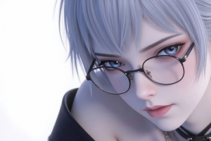 短发 灵笼白月魁 蓝色眼睛 眼镜美女 3440x1440带鱼屏壁纸