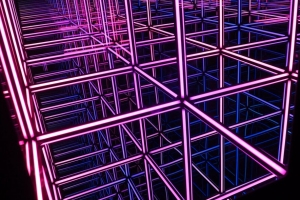 立方体 霓虹灯 光线 反射 紫色 深色 4k壁纸 3840x2160