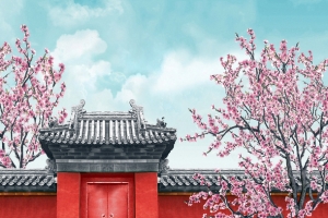 红色中国风大门海报背景