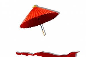 油纸伞红色丝带漂浮