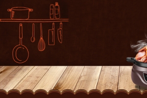 美食俯视图火锅厨具木纹棕banner
