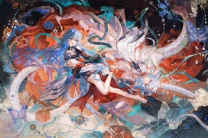 动漫女孩 花 蝴蝶 唯美 3200x2000分辨率壁纸