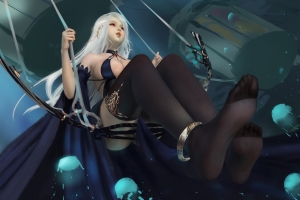秋千美女 黑色丝袜 插画 4k动漫壁纸