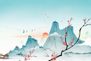 中国风 梅花 山 日出 唯美风景平板电脑壁纸