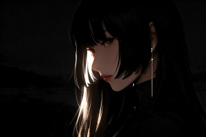 黑色背景长发高冷美女侧脸4K动漫高清壁纸3840x2160免费下载