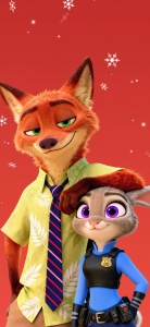 兔朱迪和狐尼克 红色背景 4K手机壁纸图片