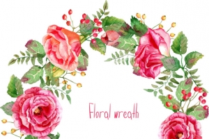 玫瑰花花环边框免扣背景PNG素材