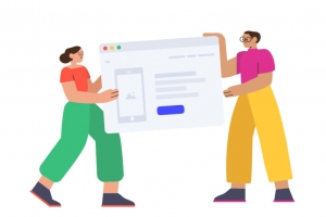 扁平插画人物发布新品