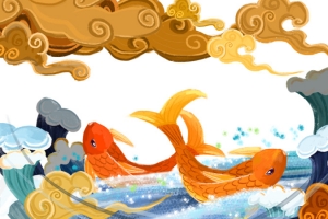 国潮元素祥云鲤鱼浪花