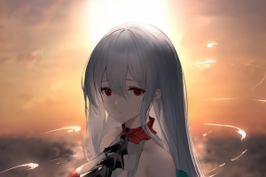 明日方舟 红色裙子 长发 动漫美女4k手机壁纸