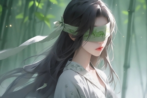 竹林唯美古风美女蒙眼平板动漫壁纸