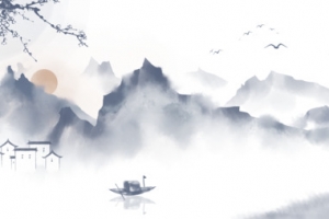 中国风手绘水墨风景山水徽派建筑 1