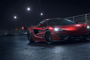 3840x2160  mclaren 570s mclaren 汽车 跑车 红色 侧视图 夜间壁纸 背景