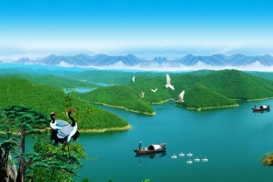 大好河山 山水风景 仙鹤 3d背景墙纸 4K壁纸