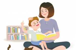 看书母子亲子插画