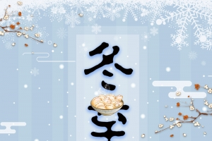 传统二十四节气蓝色手绘冬至包饺子海报