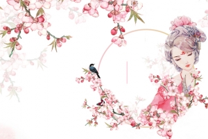 粉色小清新手绘桃花背景