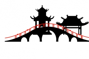矢量黑色小桥凉亭美景